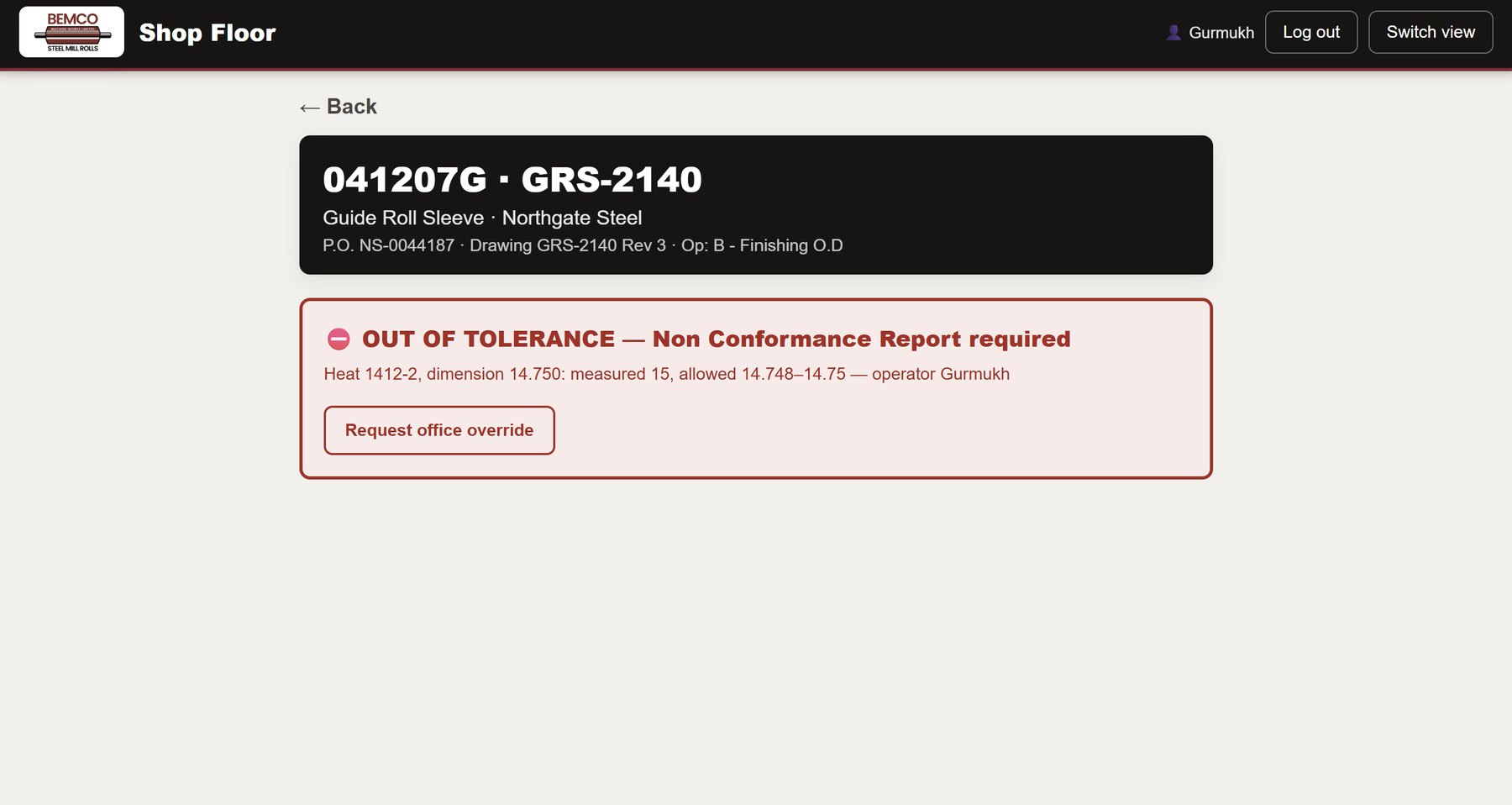 Non conformance report required